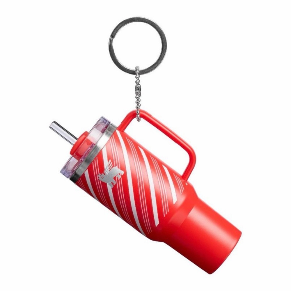 NEW Stanley Ornament Keychain Bag Charm Candy Cane Twist Red White Red Ribbon
